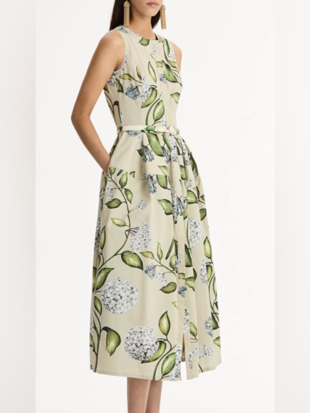 Oscar de la Renta cotton poplin dress with porcelain-flower motif